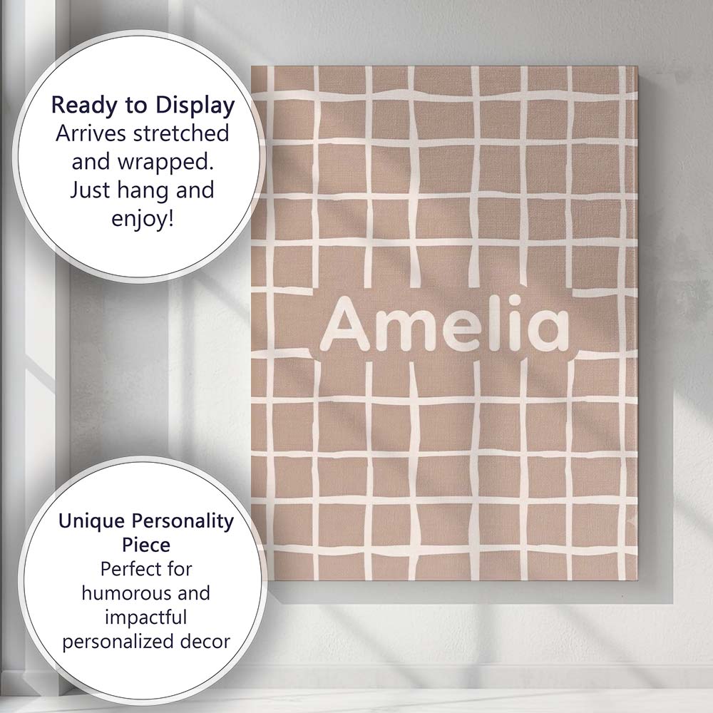 Personalised Name Minimal Grid Line Seamless Custom Bespoke  Contemporary Display Canvas Wall Art Print Decor Picture Ready to Hang