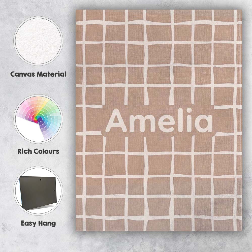 Personalised Name Minimal Grid Line Seamless Custom Bespoke  Contemporary Display Canvas Wall Art Print Decor Picture Ready to Hang