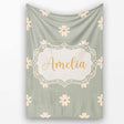Small Daisy Flower Seamless Pattern Soft Sage Green Background  Personalised Custom Name Super Soft Fleece Blanket Bed Sofa Throw