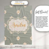 Small Daisy Flower Seamless Pattern Soft Sage Green Background  Personalised Custom Name Super Soft Fleece Blanket Bed Sofa Throw