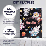 Personalised Name Cute Space Animals Custom Premium Decorative Design Modern Room Accent Canvas Wall Art Print Decor Picture Ready to Hang