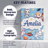 Personalised Name Cute Space Animals Custom Premium Decorative Design Modern Room Accent Canvas Wall Art Print Decor Picture Ready to Hang