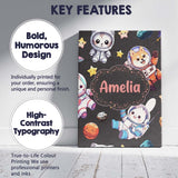 Personalised Name Cute Space Animals Custom Premium Decorative Design Modern Room Accent Canvas Wall Art Print Decor Picture Ready to Hang
