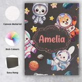 Personalised Name Cute Space Animals Custom Premium Decorative Design Modern Room Accent Canvas Wall Art Print Decor Picture Ready to Hang