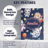 Personalised Name Cute Space Animals Custom Premium Decorative Design Modern Room Accent Canvas Wall Art Print Decor Picture Ready to Hang