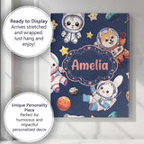 Personalised Name Cute Space Animals Custom Premium Decorative Design Modern Room Accent Canvas Wall Art Print Decor Picture Ready to Hang