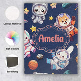 Personalised Name Cute Space Animals Custom Premium Decorative Design Modern Room Accent Canvas Wall Art Print Decor Picture Ready to Hang