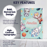 Personalised Name Cute Space Animals Custom Premium Decorative Design Modern Room Accent Canvas Wall Art Print Decor Picture Ready to Hang