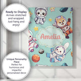 Personalised Name Cute Space Animals Custom Premium Decorative Design Modern Room Accent Canvas Wall Art Print Decor Picture Ready to Hang