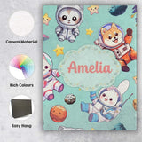 Personalised Name Cute Space Animals Custom Premium Decorative Design Modern Room Accent Canvas Wall Art Print Decor Picture Ready to Hang