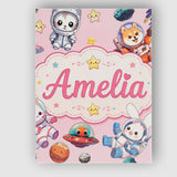 Personalised Name Cute Space Animals Custom Premium Decorative Design Modern Room Accent Canvas Wall Art Print Decor Picture Ready to Hang