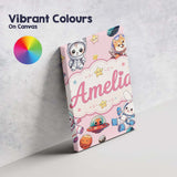 Personalised Name Cute Space Animals Custom Premium Decorative Design Modern Room Accent Canvas Wall Art Print Decor Picture Ready to Hang