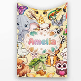 Cute Baby Safari Jungle Animals Seamless Pattern Cute Unique Gift  Personalised Custom Name Super Soft Fleece Blanket Bed Sofa Throw