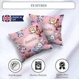 Custom Name Space Animals Seamless Pattern Soft Pink Galaxy Kids Square Filled Cushion Throw Pillow Sofa Bed Home Decor Zip Washable UK Made
