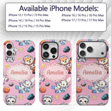 Cute Space Animals Astronaut Seamless Pattern Custom Name Protective Phone Case Mobile Cover Durable Everyday Smartphone Shock Resistant