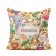 Custom Name Cute Baby Safari Jungle Animals Seamless Pattern Square Filled Cushion Throw Pillow Sofa Bed Home Decor Zip Washable UK Made