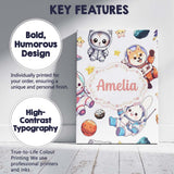 Personalised Name Cute Space Animals Custom Premium Decorative Design Modern Room Accent Canvas Wall Art Print Decor Picture Ready to Hang