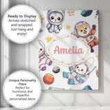 Personalised Name Cute Space Animals Custom Premium Decorative Design Modern Room Accent Canvas Wall Art Print Decor Picture Ready to Hang