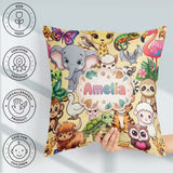 Custom Name Cute Baby Safari Jungle Animals Seamless Pattern Square Filled Cushion Throw Pillow Sofa Bed Home Decor Zip Washable UK Made