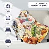 Cute Baby Safari Jungle Animals Seamless Pattern Cute Unique Gift  Personalised Custom Name Super Soft Fleece Blanket Bed Sofa Throw