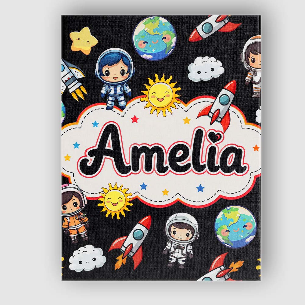 Personalised Name Cute Kids Space Rockets Custom  Unique Gift Idea Elegant Feature Canvas Wall Art Print Decor Picture Ready to Hang