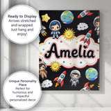 Personalised Name Cute Kids Space Rockets Custom  Unique Gift Idea Elegant Feature Canvas Wall Art Print Decor Picture Ready to Hang