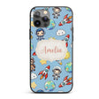 Kids Space Rockets Astronaut Seamless Pattern Custom Name Protective Phone Case Mobile Cover Durable Everyday Smartphone Shock Resistant