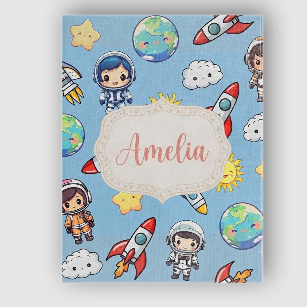 Personalised Name Kids Space Rockets Custom Premium Decorative Design Modern Room Accent Canvas Wall Art Print Decor Picture Ready to Hang