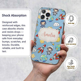 Kids Space Rockets Astronaut Seamless Pattern Custom Name Protective Phone Case Mobile Cover Durable Everyday Smartphone Shock Resistant