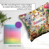 Custom Name Cute Baby Safari Jungle Animals Seamless Pattern Square Filled Cushion Throw Pillow Sofa Bed Home Decor Zip Washable UK Made