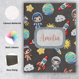 Personalised Name Kids Space Rockets Custom Premium Decorative Design Modern Room Accent Canvas Wall Art Print Decor Picture Ready to Hang