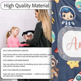 Kids Space Rockets Astronaut Seamless Pattern Navy Blue Background  Personalised Custom Name Super Soft Fleece Blanket Bed Sofa Throw