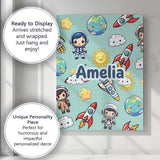 Personalised Name Kids Space Rockets Custom Premium Decorative Design Modern Room Accent Canvas Wall Art Print Decor Picture Ready to Hang