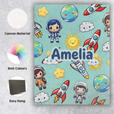 Personalised Name Kids Space Rockets Custom Premium Decorative Design Modern Room Accent Canvas Wall Art Print Decor Picture Ready to Hang
