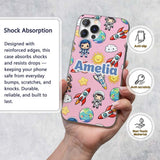 Kids Space Rockets Astronaut Seamless Pattern Custom Name Protective Phone Case Mobile Cover Durable Everyday Smartphone Shock Resistant