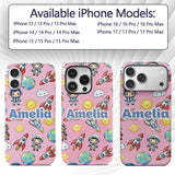 Kids Space Rockets Astronaut Seamless Pattern Custom Name Protective Phone Case Mobile Cover Durable Everyday Smartphone Shock Resistant