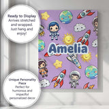 Personalised Name Cute Kids Space Rockets Custom  Unique Gift Idea Elegant Feature Canvas Wall Art Print Decor Picture Ready to Hang