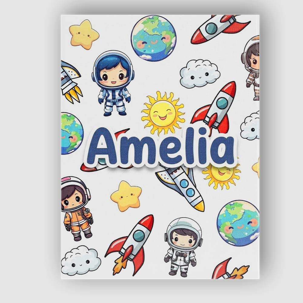 Personalised Name Cute Kids Space Rockets Custom  Unique Gift Idea Elegant Feature Canvas Wall Art Print Decor Picture Ready to Hang