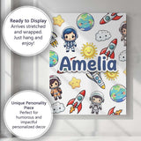 Personalised Name Cute Kids Space Rockets Custom  Unique Gift Idea Elegant Feature Canvas Wall Art Print Decor Picture Ready to Hang