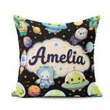 Custom Name Space Alien UFO Seamless Black Background Fun Design Square Filled Cushion Throw Pillow Sofa Bed Home Decor Zip Washable UK Made