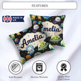 Custom Name Space Alien UFO Seamless Black Background Fun Design Square Filled Cushion Throw Pillow Sofa Bed Home Decor Zip Washable UK Made