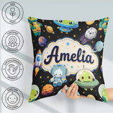 Custom Name Space Alien UFO Seamless Black Background Fun Design Square Filled Cushion Throw Pillow Sofa Bed Home Decor Zip Washable UK Made