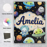 Personalised Name Space Astronaut Alien UFO Custom  Bespoke Interior Contemporary Canvas Wall Art Print Decor Picture Ready to Hang