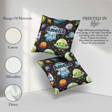Custom Name Astronaut UFO Seamless Dark Grey Background Fun Kids Square Filled Cushion Throw Pillow Sofa Bed Home Decor Zip Washable UK Made
