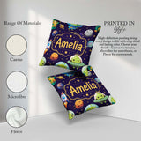 Custom Name Space Astronaut Alien UFO Purple Background Fun Kids Square Filled Cushion Throw Pillow Sofa Bed Home Decor Zip Washable UK Made