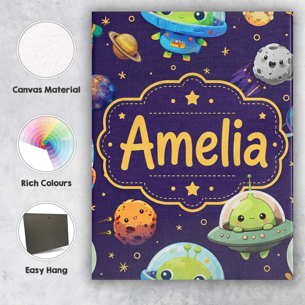 Personalised Name Space Astronaut Alien UFO Custom  Bespoke Interior Contemporary Canvas Wall Art Print Decor Picture Ready to Hang