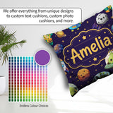Custom Name Space Astronaut Alien UFO Purple Background Fun Kids Square Filled Cushion Throw Pillow Sofa Bed Home Decor Zip Washable UK Made