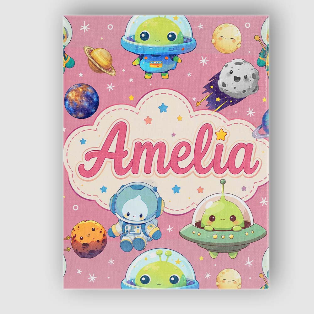 Personalised Name Space Astronaut Alien UFO Custom  Bespoke Interior Contemporary Canvas Wall Art Print Decor Picture Ready to Hang