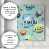 Personalised Name Space Astronaut Alien UFO Custom  Bespoke Interior Contemporary Canvas Wall Art Print Decor Picture Ready to Hang