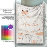 Cute Fox Floral Seamless Pattern Thoughtful Gift Idea Lovely  Personalised Custom Name Super Soft Fleece Blanket Bed Sofa Throw